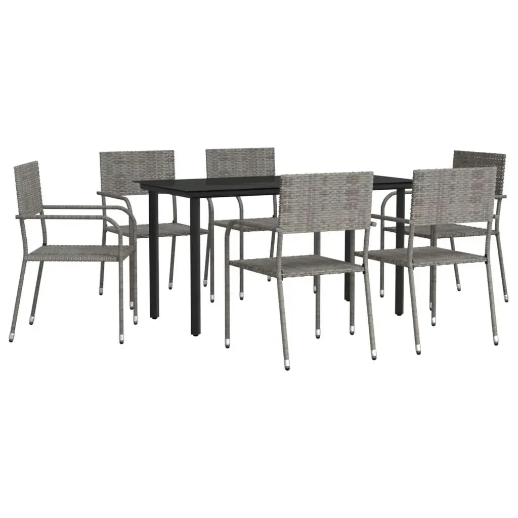 7 Piece Garden Dining Set Grey and Black Poly Rattan and Steel 3203299