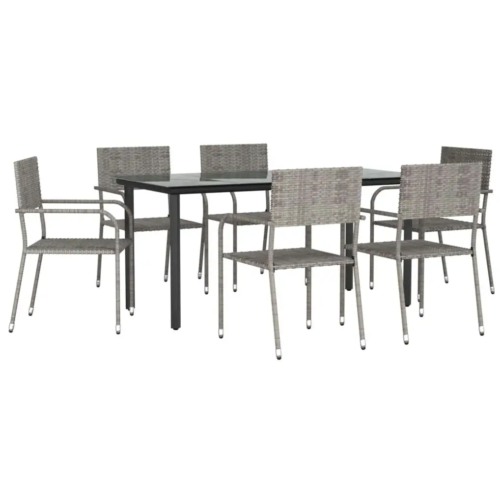 7 Piece Garden Dining Set Grey Poly Rattan 3156755