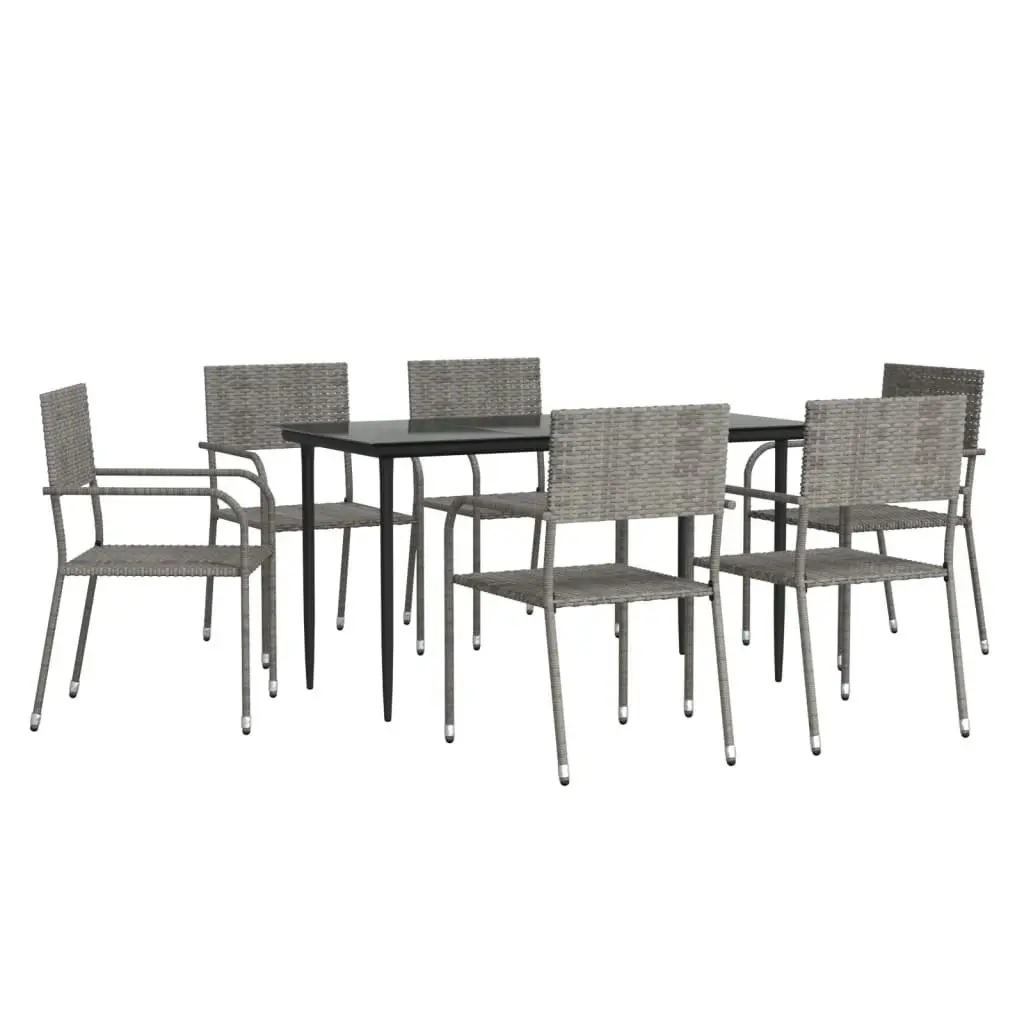 7 Piece Garden Dining Set Grey and Black Poly Rattan and Steel 3203291