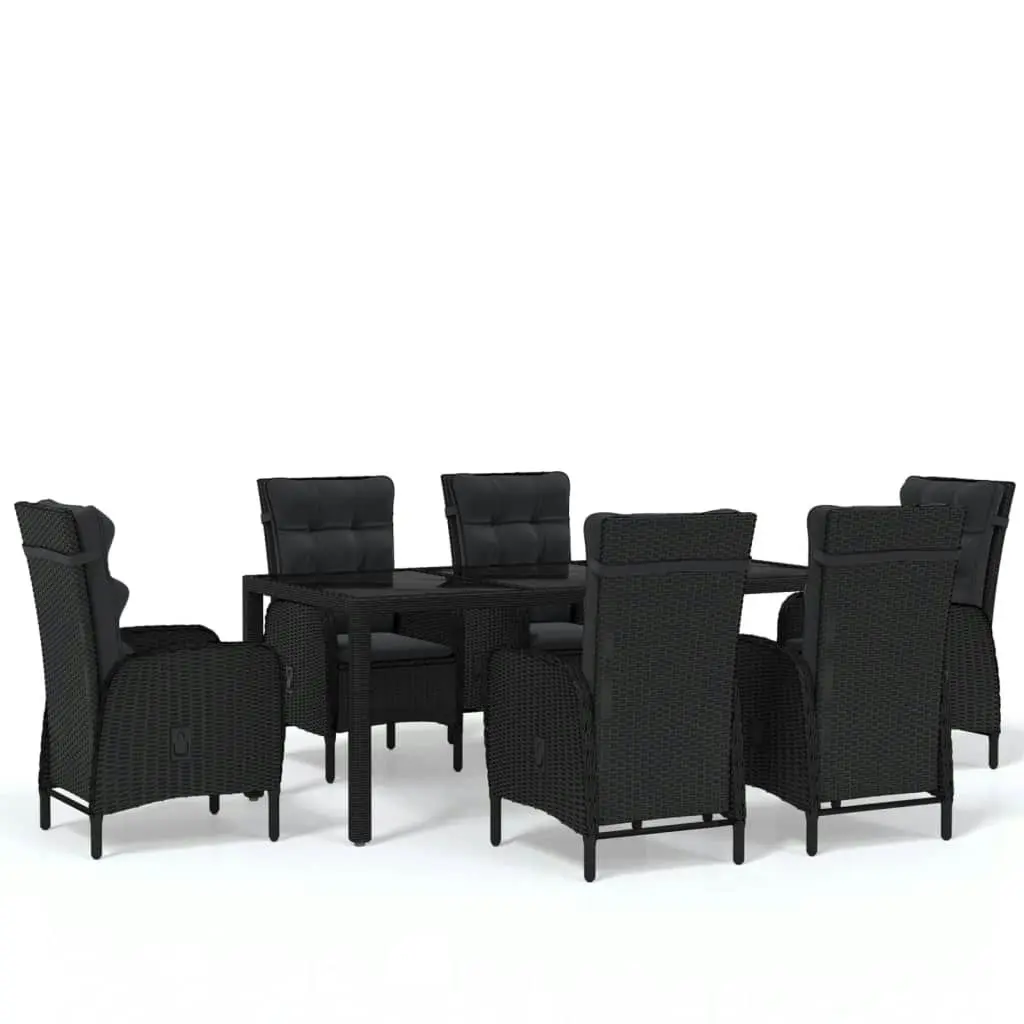 7 Piece Garden Dining Set Poly Rattan Black 3058518