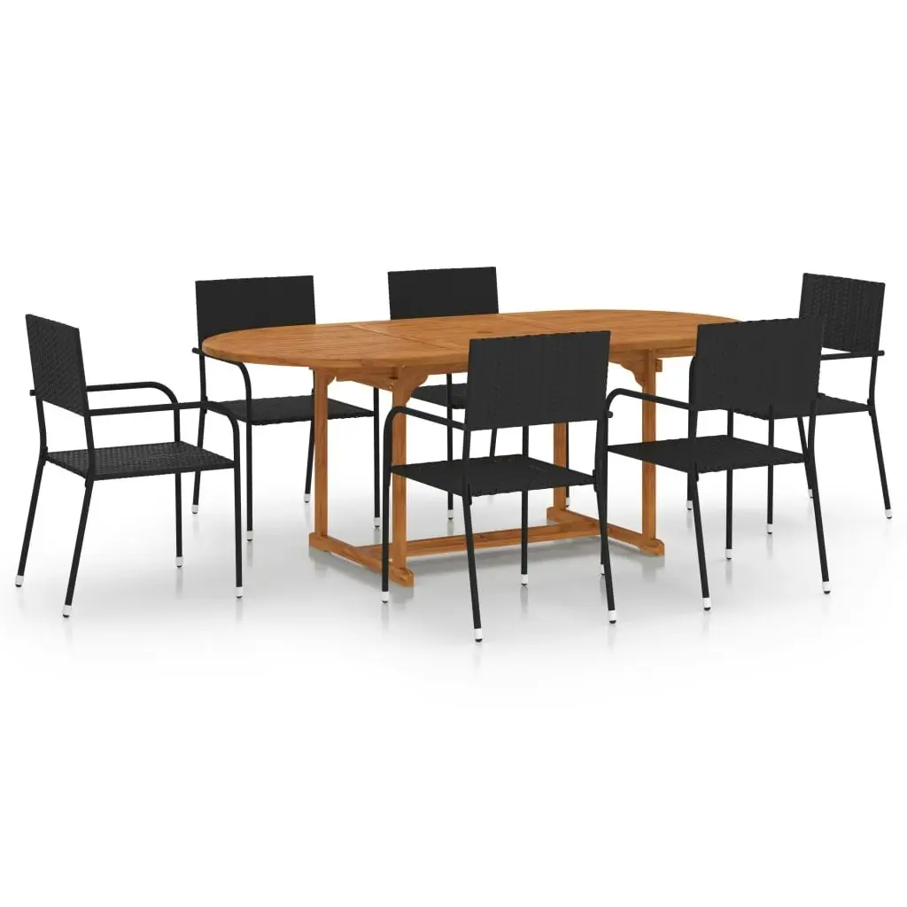 7 Piece Garden Dining Set Poly Rattan Black 3070772