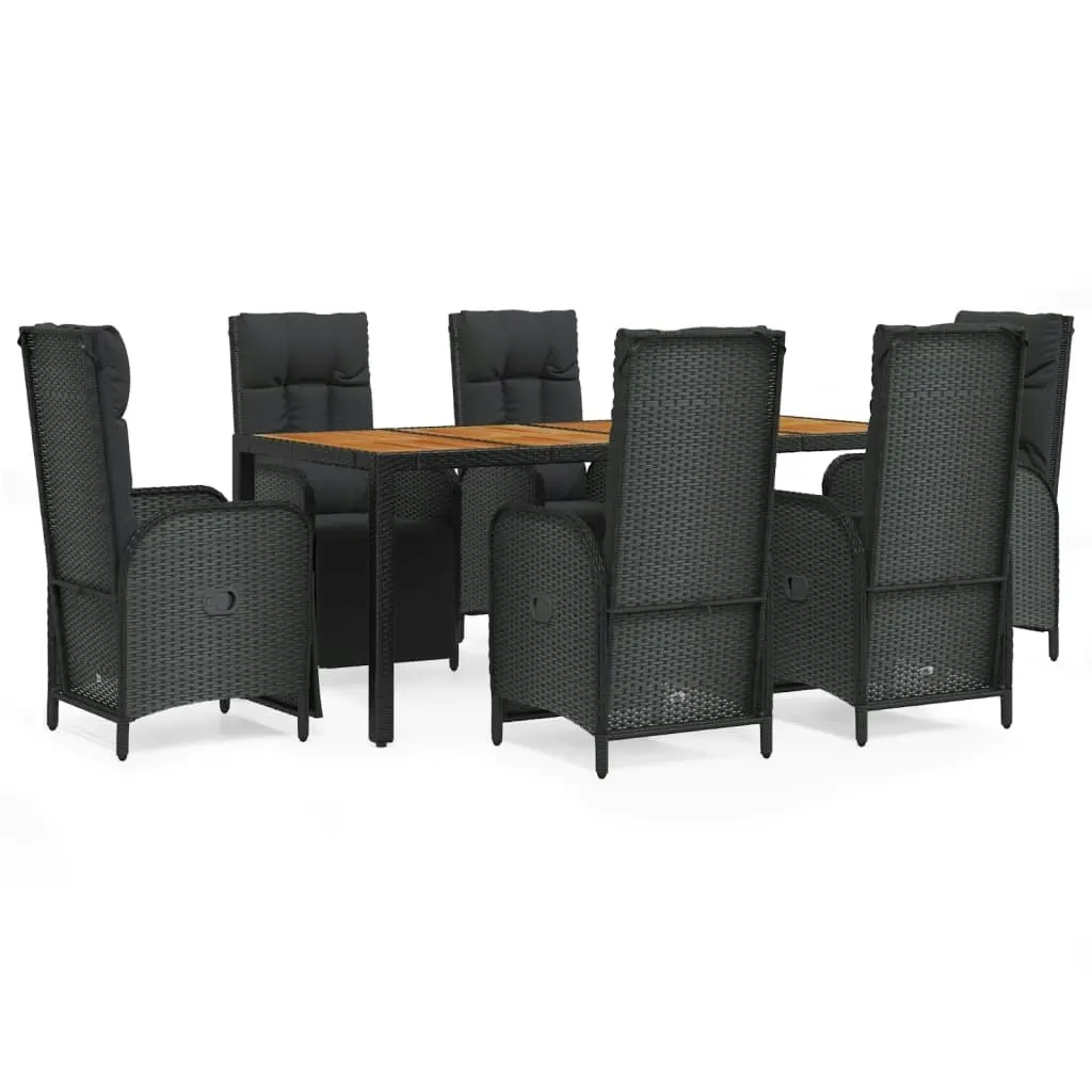 7 Piece Garden Dining Set with Cushions Black Poly Rattan 3185078