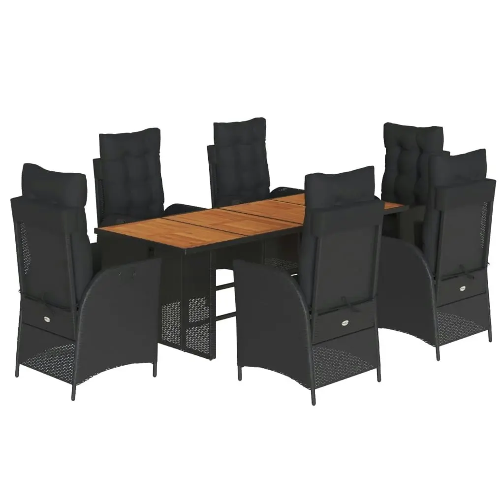 7 Piece Garden Dining Set with Cushions Black Poly Rattan 3213139