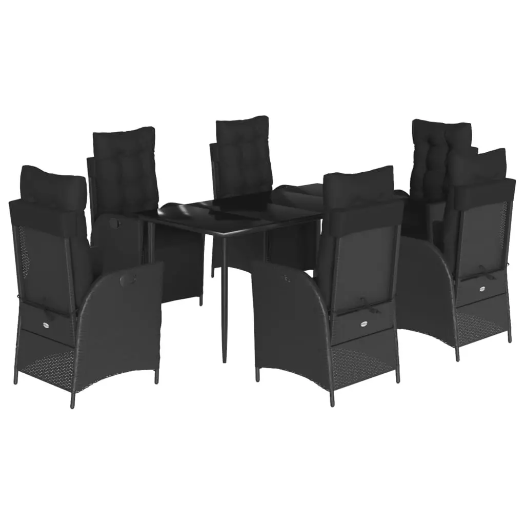 7 Piece Garden Dining Set with Cushions Black Poly Rattan 3213396