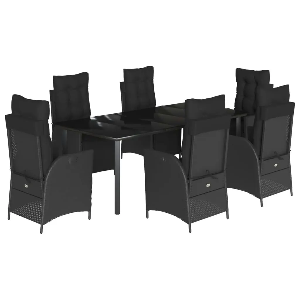 7 Piece Garden Dining Set with Cushions Black Poly Rattan 3213404