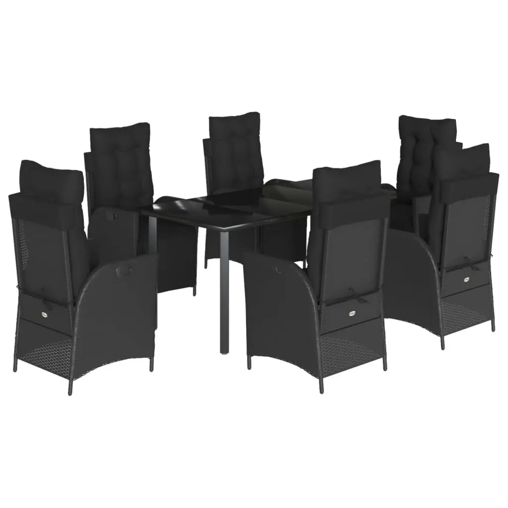 7 Piece Garden Dining Set with Cushions Black Poly Rattan 3213403