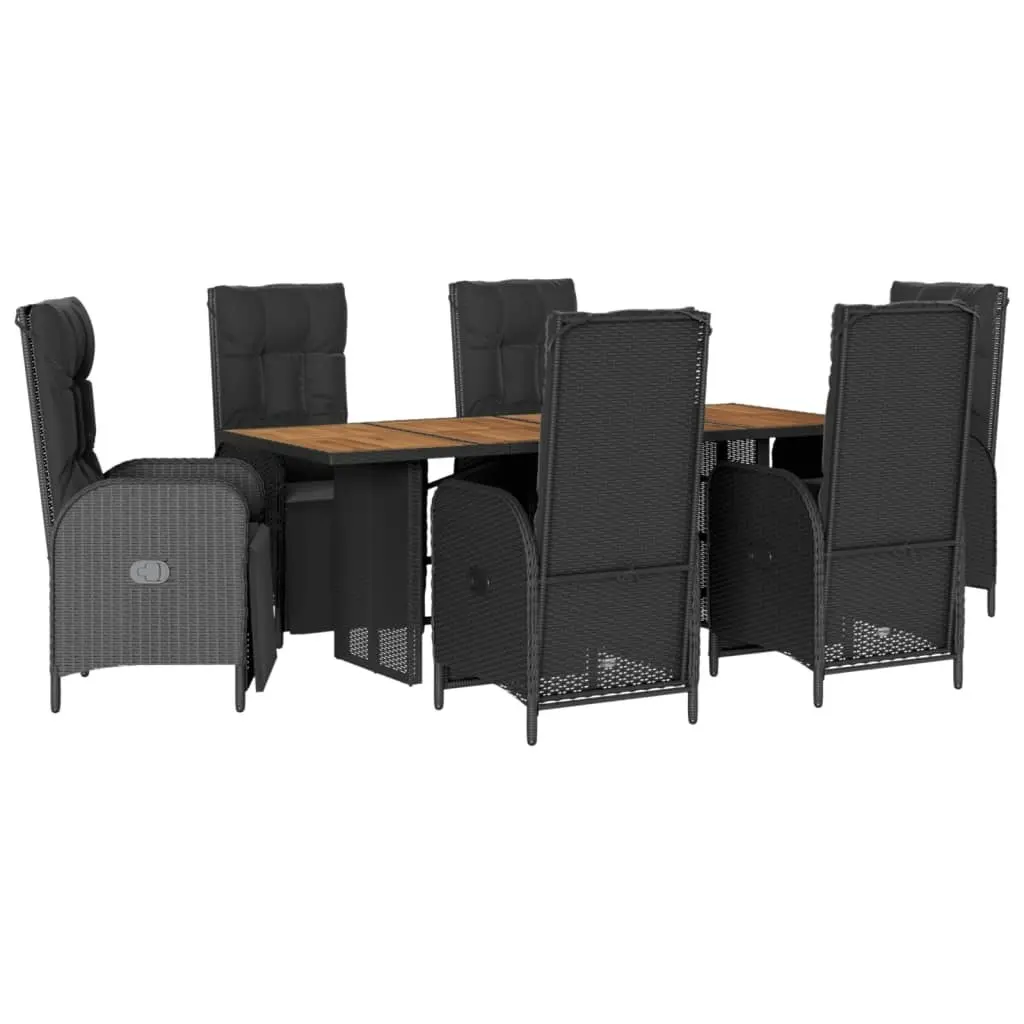 7 Piece Garden Dining Set with Cushions Black Poly Rattan 3213520