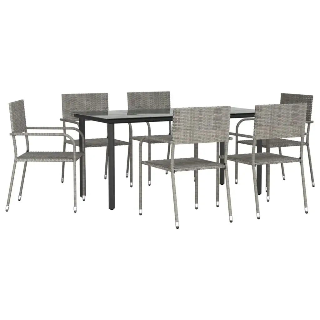 7 Piece Garden Dining Set Grey and Black Poly Rattan and Steel 3203301