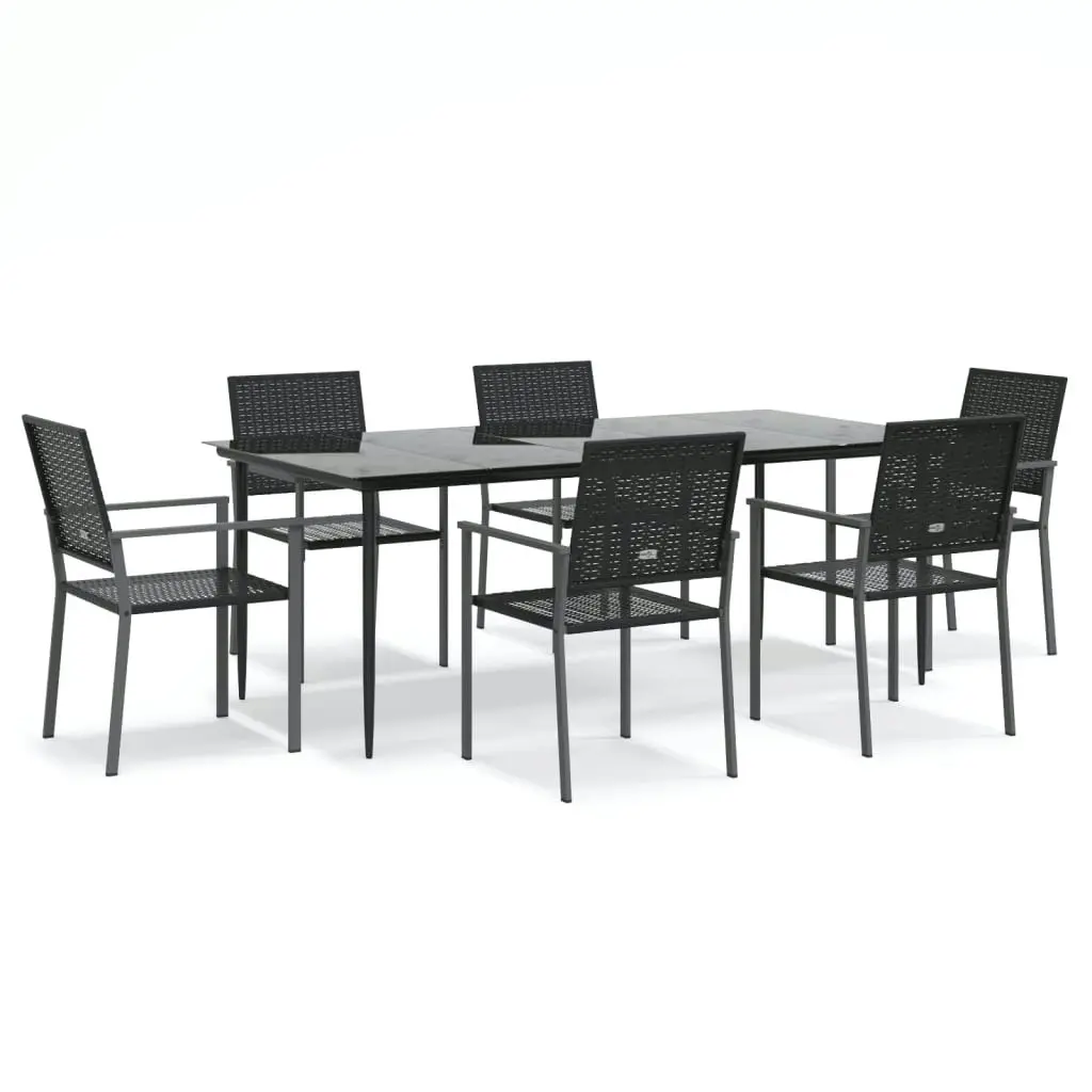 7 Piece Garden Dining Set Poly Rattan and Steel 3187015