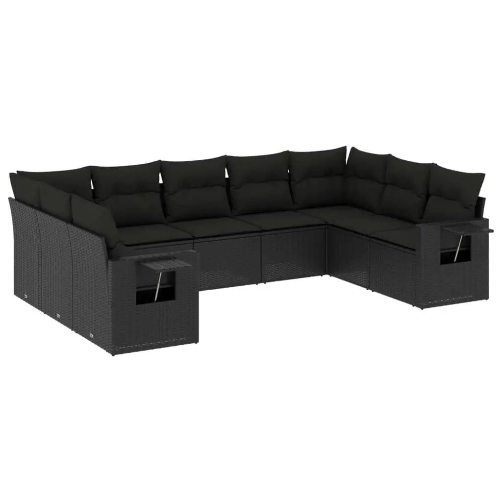 9 Piece Garden Sofa Set with Cushions Black Poly Rattan 3252932