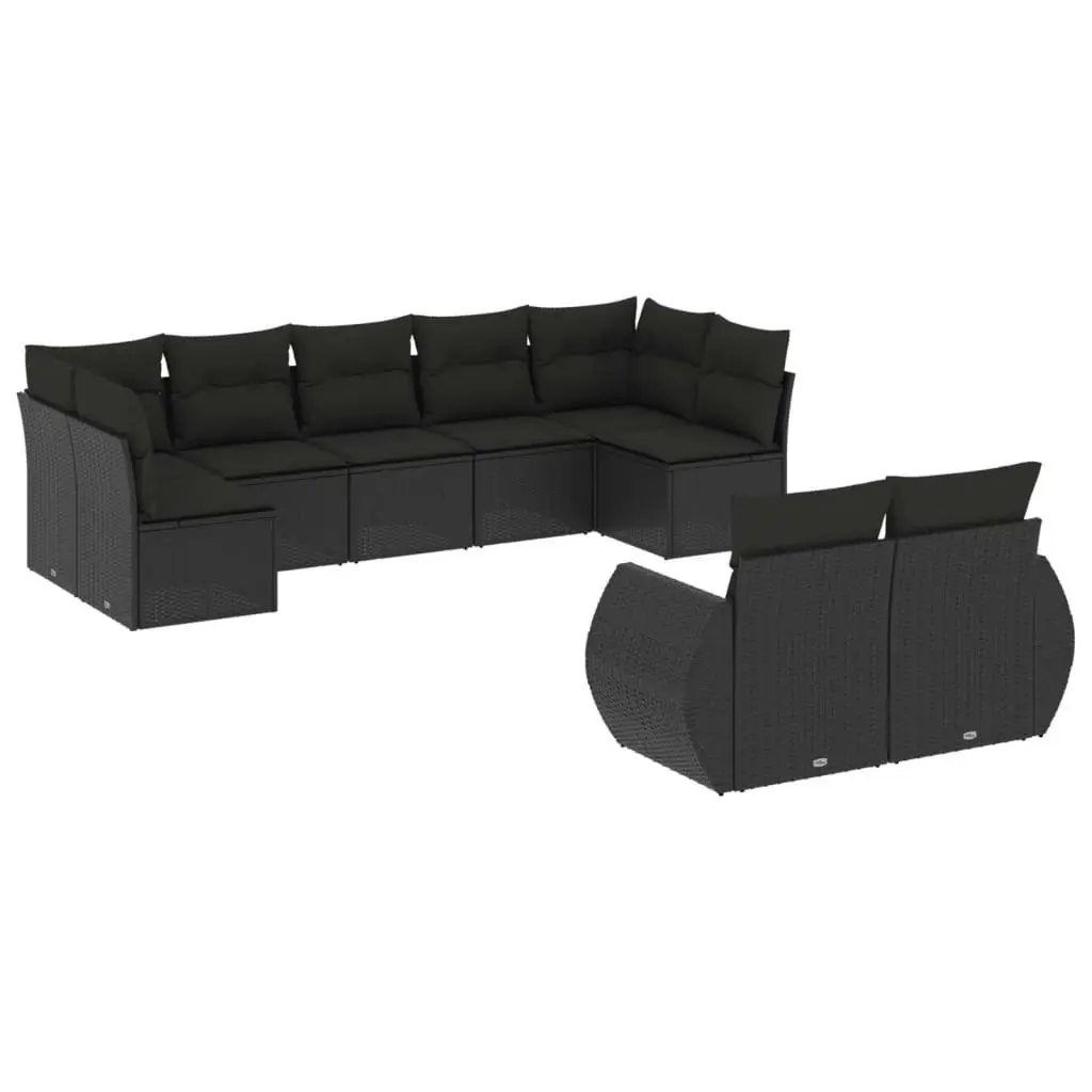 9 Piece Garden Sofa Set with Cushions Black Poly Rattan 3254152