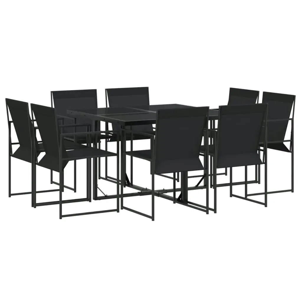 9 Piece Garden Dining Set Black Textilene 3295123