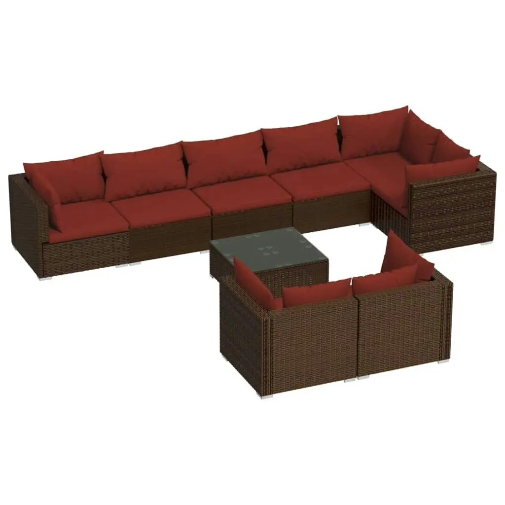 9 Piece Garden Lounge Set with Cushions Brown Poly Rattan 3102491