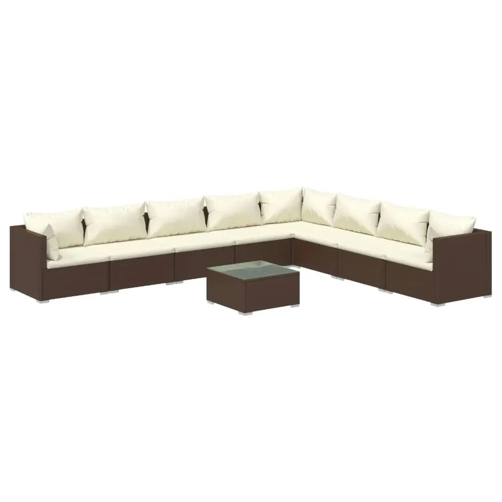 9 Piece Garden Lounge Set with Cushions Poly Rattan Brown 3101778