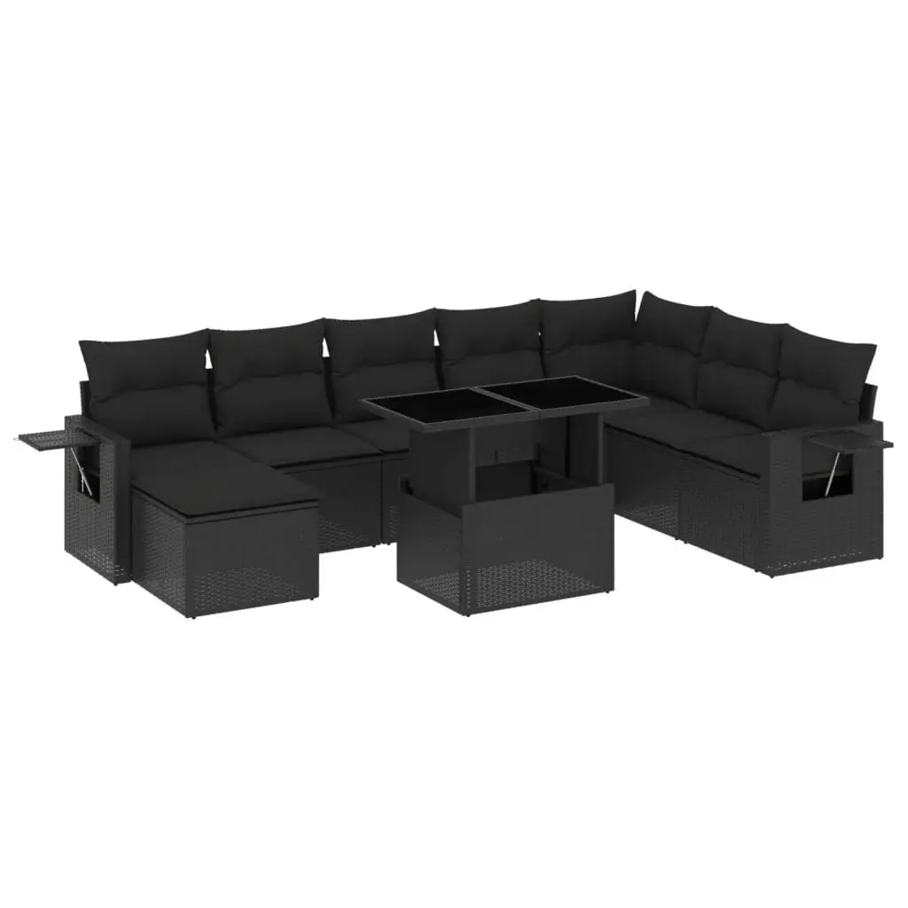 8 Piece Garden Sofa Set with Cushions Black Poly Rattan 3268065