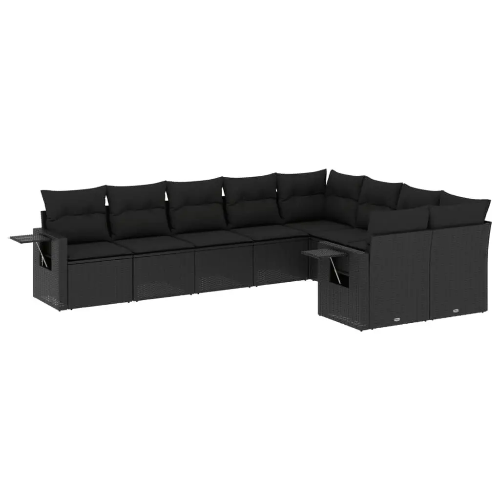 9 Piece Garden Sofa Set with Cushions Black Poly Rattan 3252972