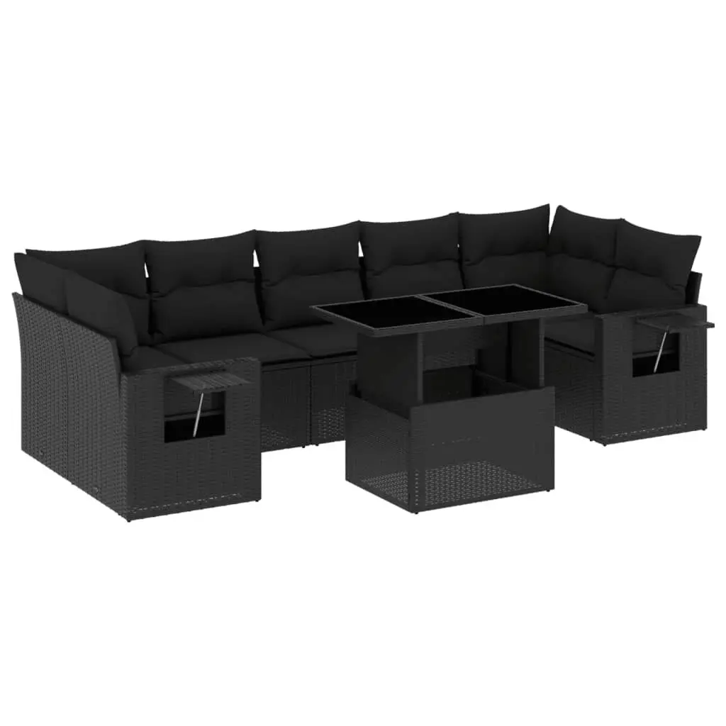 8 Piece Garden Sofa Set with Cushions Black Poly Rattan 3267775