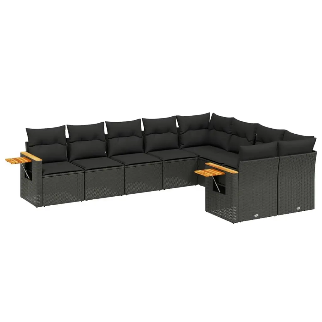 9 Piece Garden Sofa Set with Cushions Black Poly Rattan 3259542