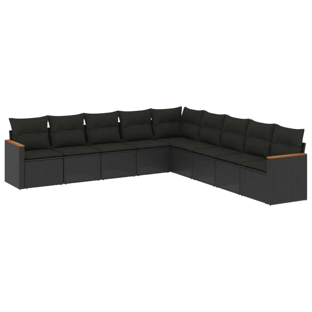 9 Piece Garden Sofa Set with Cushions Black Poly Rattan 3226055