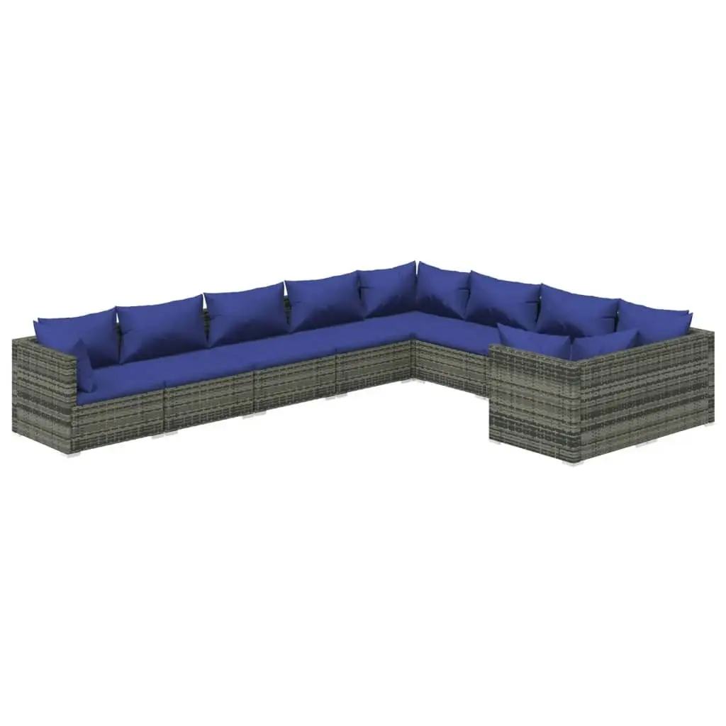 9 Piece Garden Lounge Set with Cushions Poly Rattan Grey 3102766