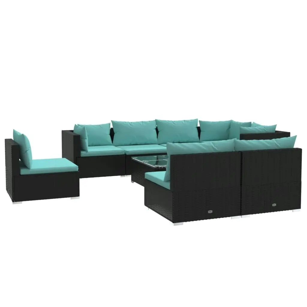 9 Piece Garden Lounge Set with Cushions Poly Rattan Black 3102553