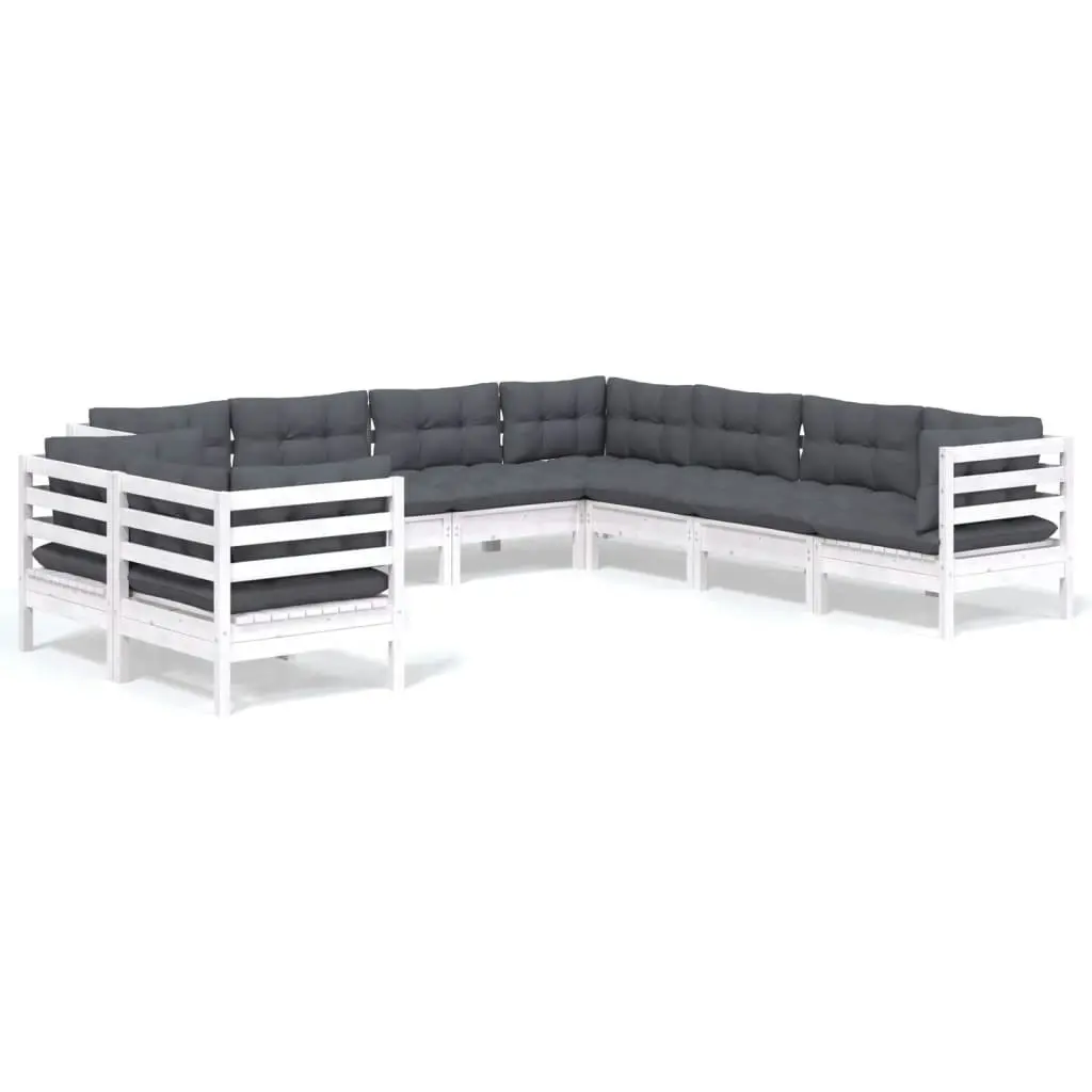 9 Piece Garden Lounge Set with Cushions White Solid Pinewood 3096900