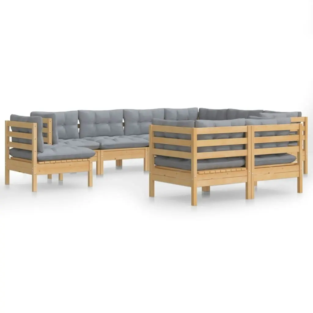 9 Piece Garden Lounge Set with Grey Cushions Solid Pinewood 3096766