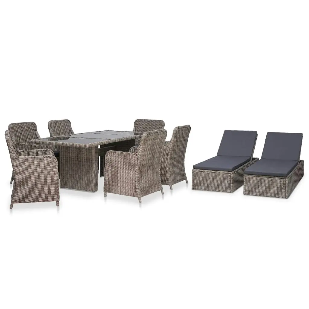 9 Piece Outdoor Dining Set Poly Rattan Brown 3057798