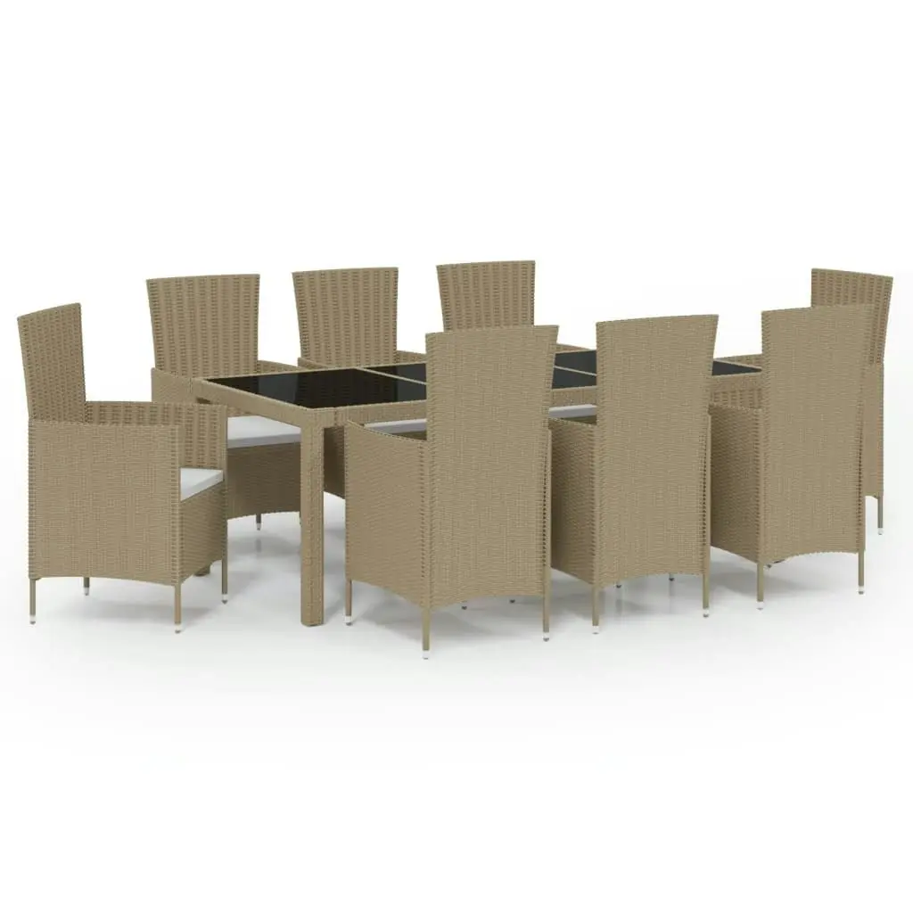 9 Piece Outdoor Dining Set with Cushions Poly Rattan Beige 3094906