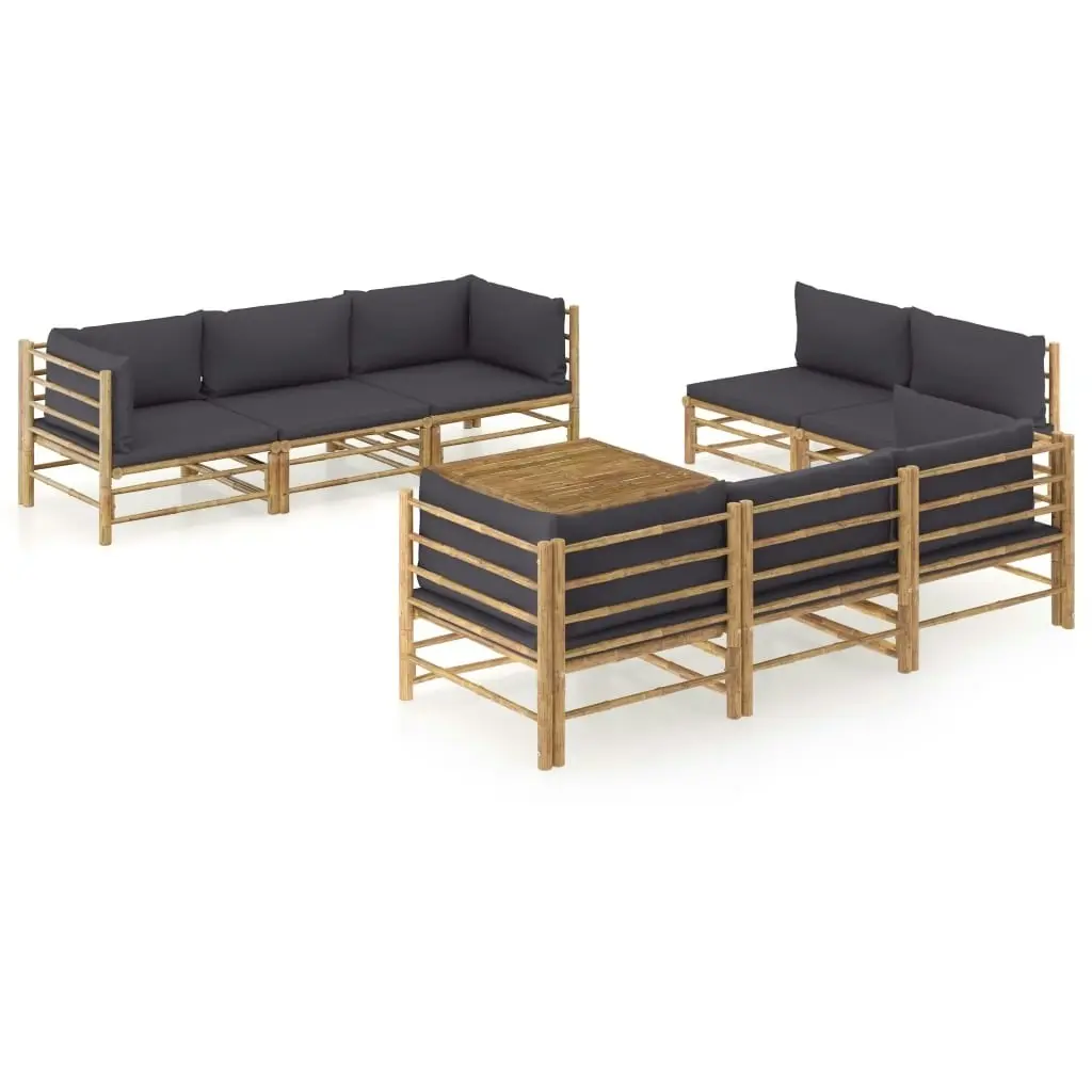 9 Piece Garden Lounge Set with Dark Grey Cushions Bamboo 3058212