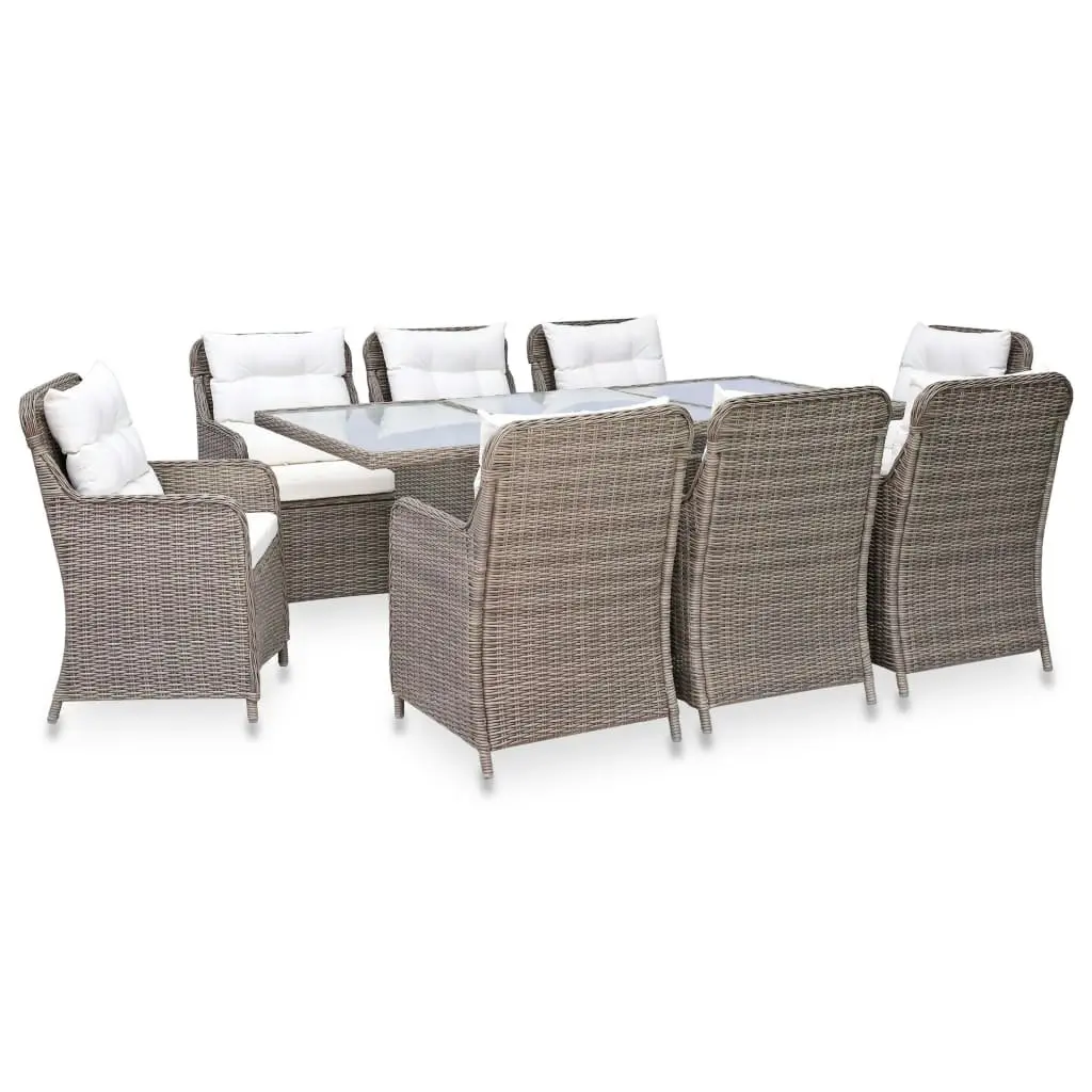 9 Piece Outdoor Dining Set Poly Rattan Brown 3057797