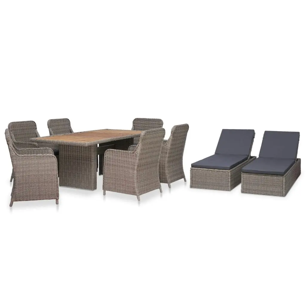 9 Piece Outdoor Dining Set Poly Rattan Brown 3057802