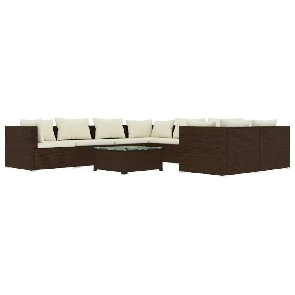 9 Piece Garden Lounge Set with Cushions Poly Rattan Brown 3102746