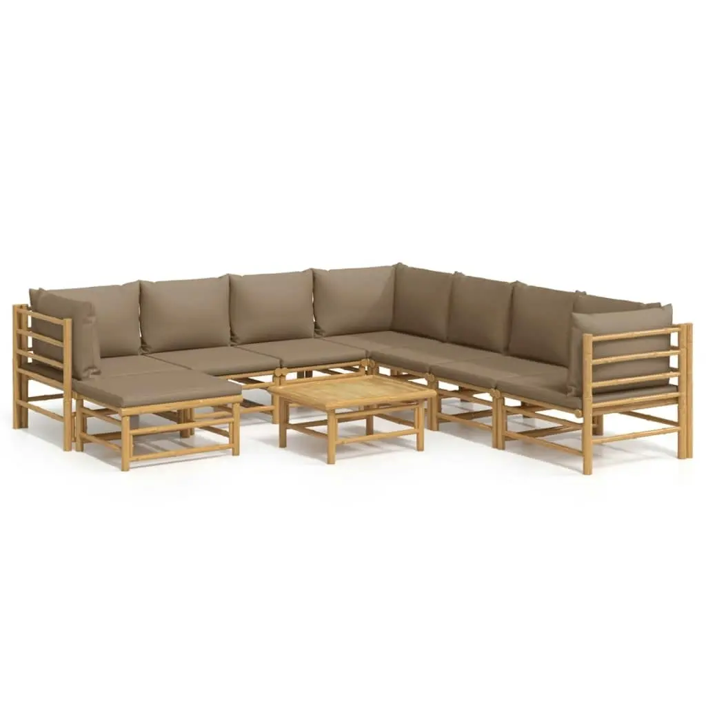 9 Piece Garden Lounge Set with Taupe Cushions  Bamboo 3155132