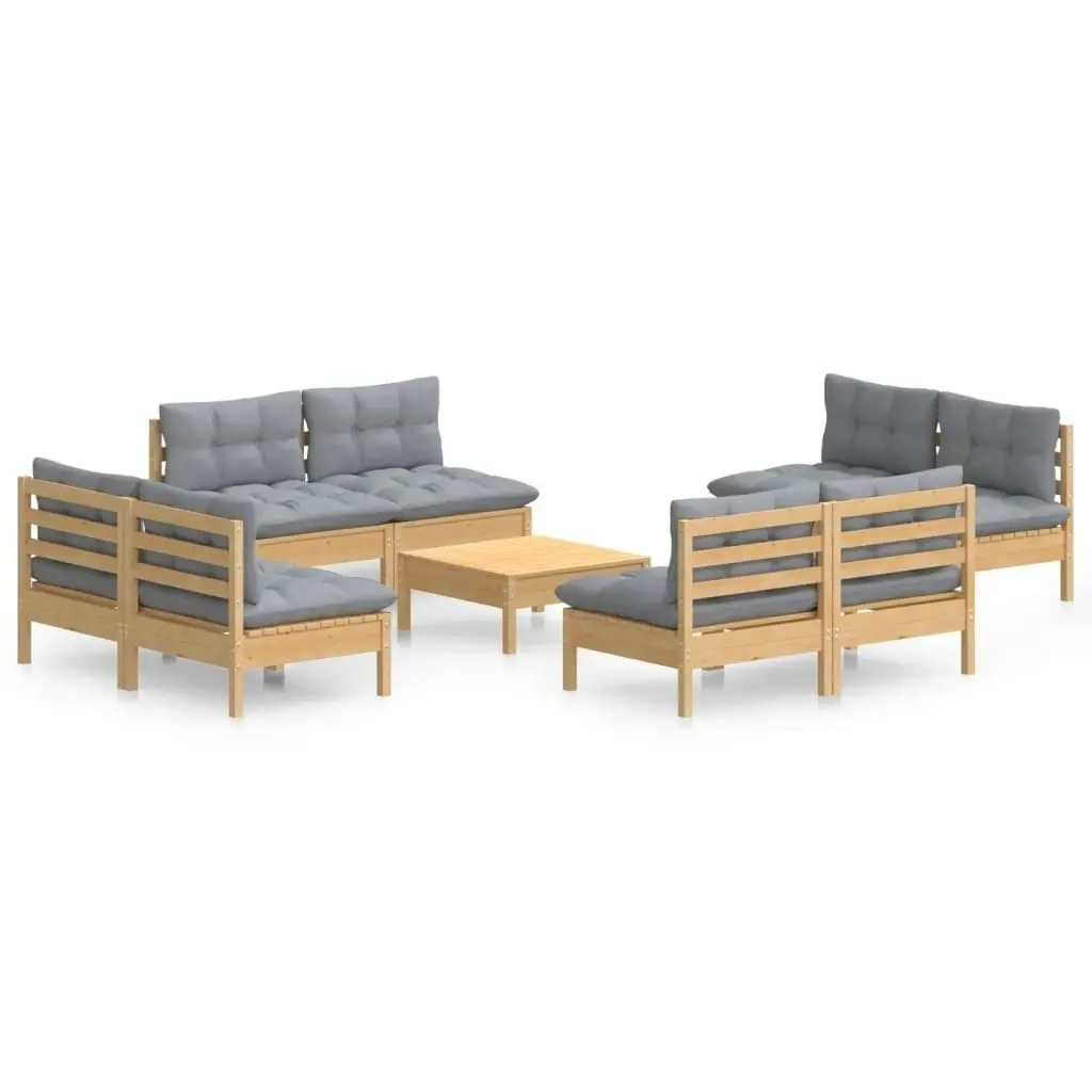 9 Piece Garden Lounge Set with Grey Cushions Pinewood 3096045