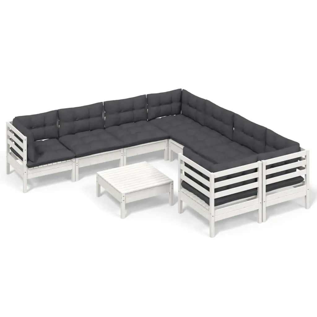 9 Piece Garden Lounge Set with Cushions White Pinewood 3096978