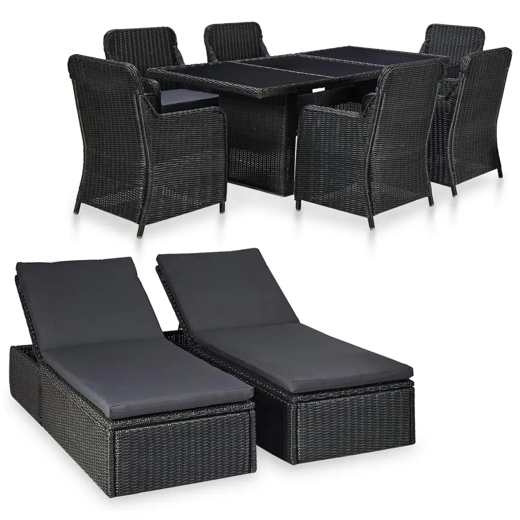 9 Piece Outdoor Dining Set Poly Rattan Black 3057810