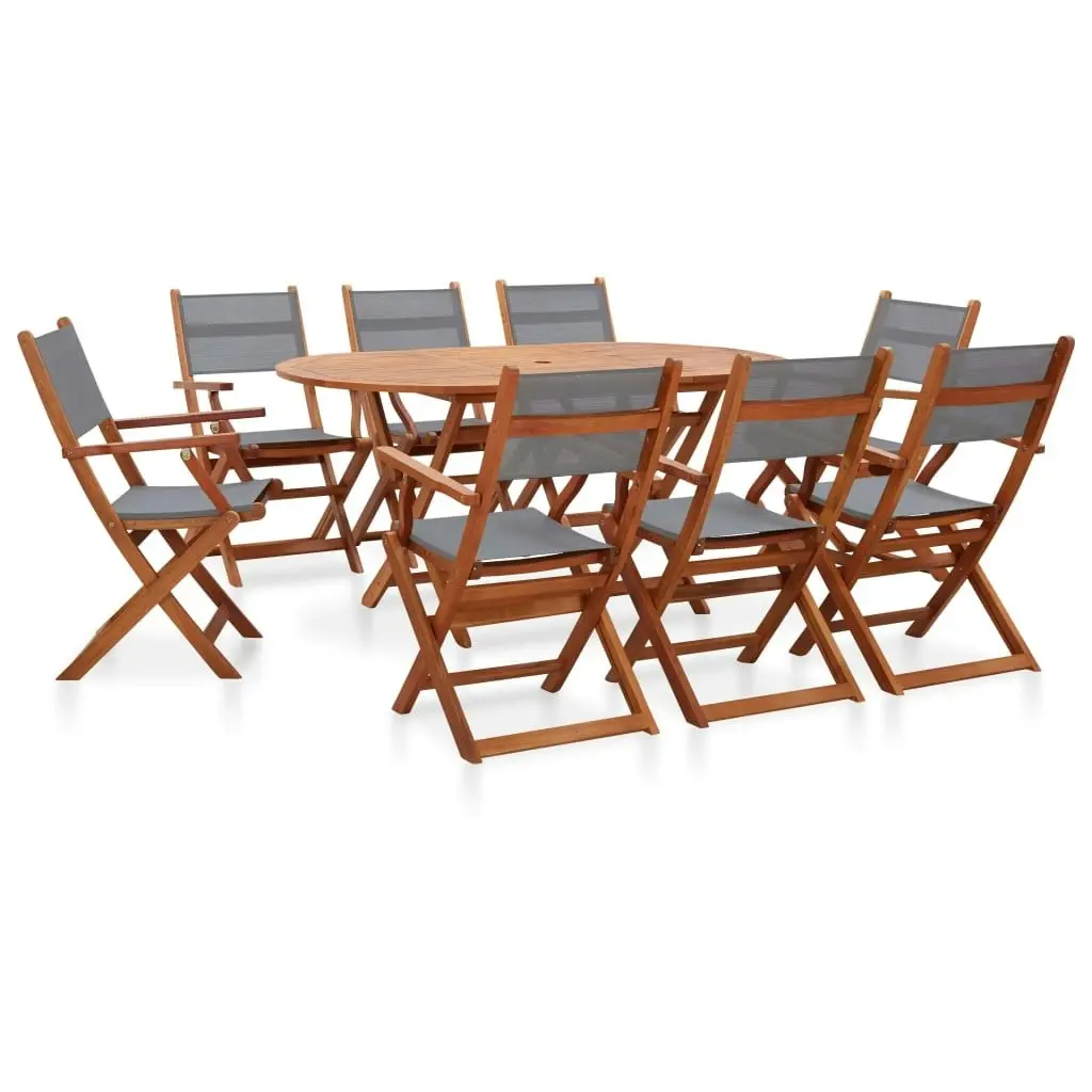 9 Piece Outdoor Dining Set Grey Solid Eucalyptus Wood and Textilene 278912