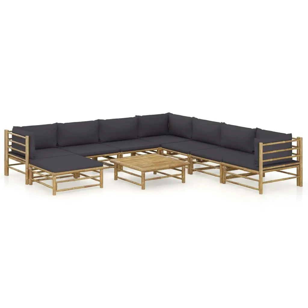 9 Piece Garden Lounge Set with Dark Grey Cushions Bamboo 3058230