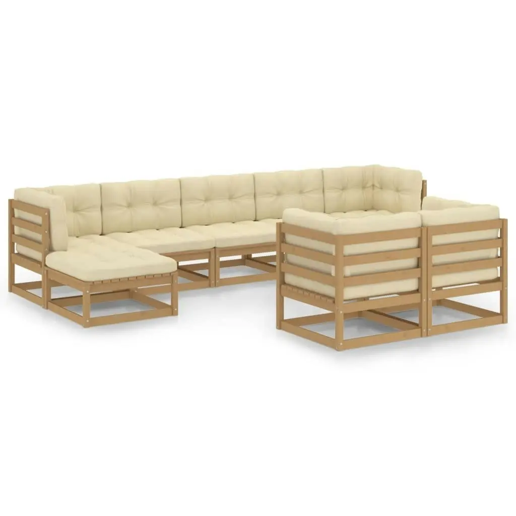 9 Piece Garden Lounge Set&Cushions Honey Brown Solid Pinewood 3077157