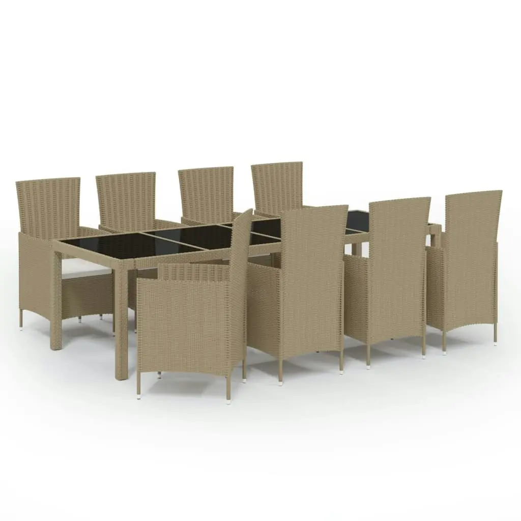 9 Piece Outdoor Dining Set with Cushions Poly Rattan Beige 3094907