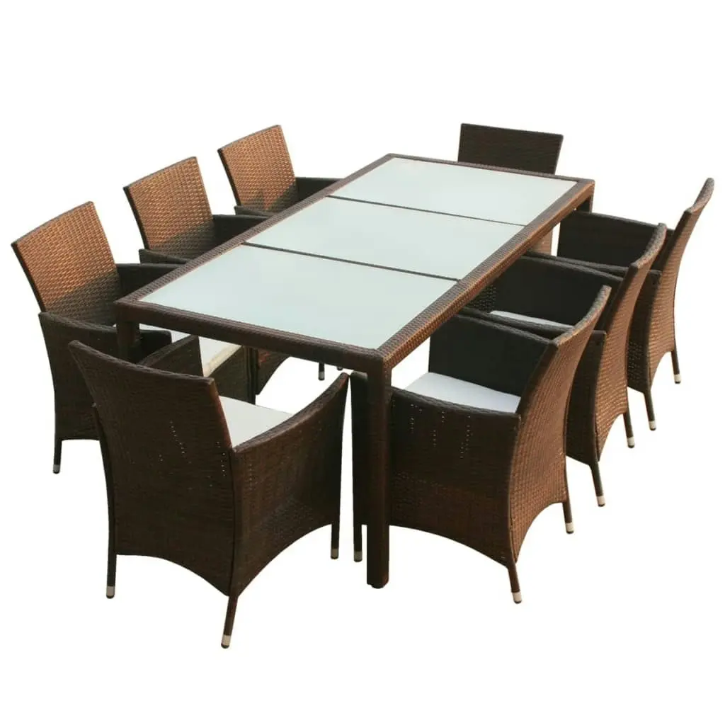 9 Piece Outdoor Dining Set with Cushions Poly Rattan Brown 43117