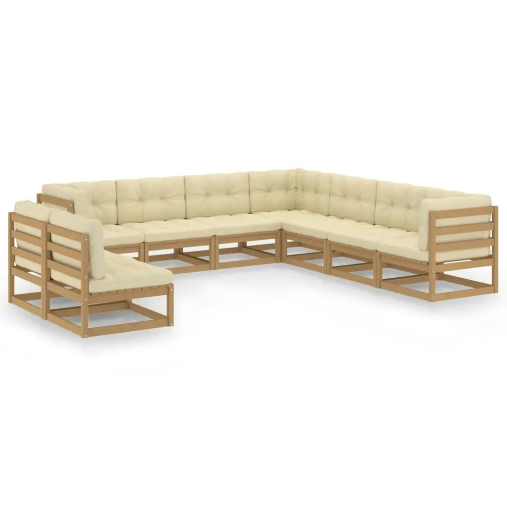 9 Piece Garden Lounge Set&Cushions Honey Brown Solid Pinewood 3076907