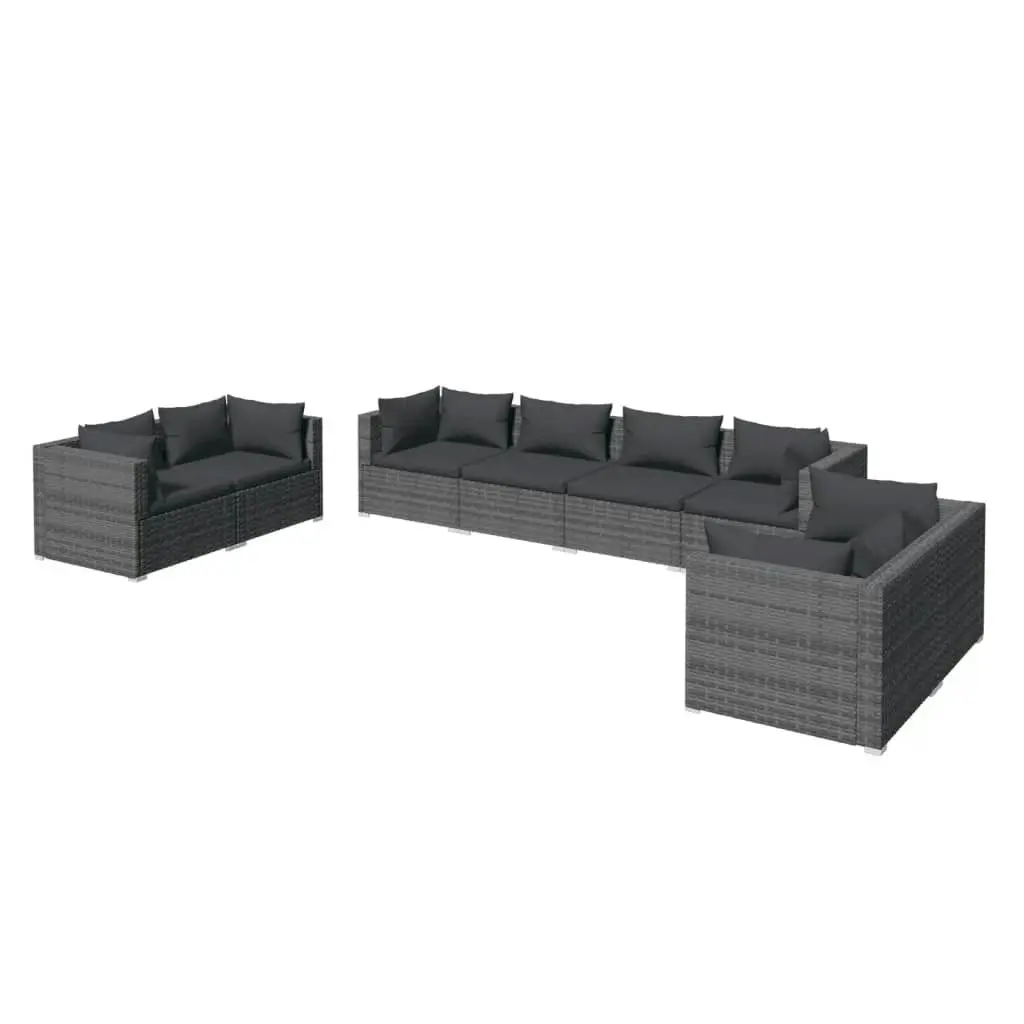 8 Piece Garden Lounge Set with Cushions Poly Rattan Grey 3102285