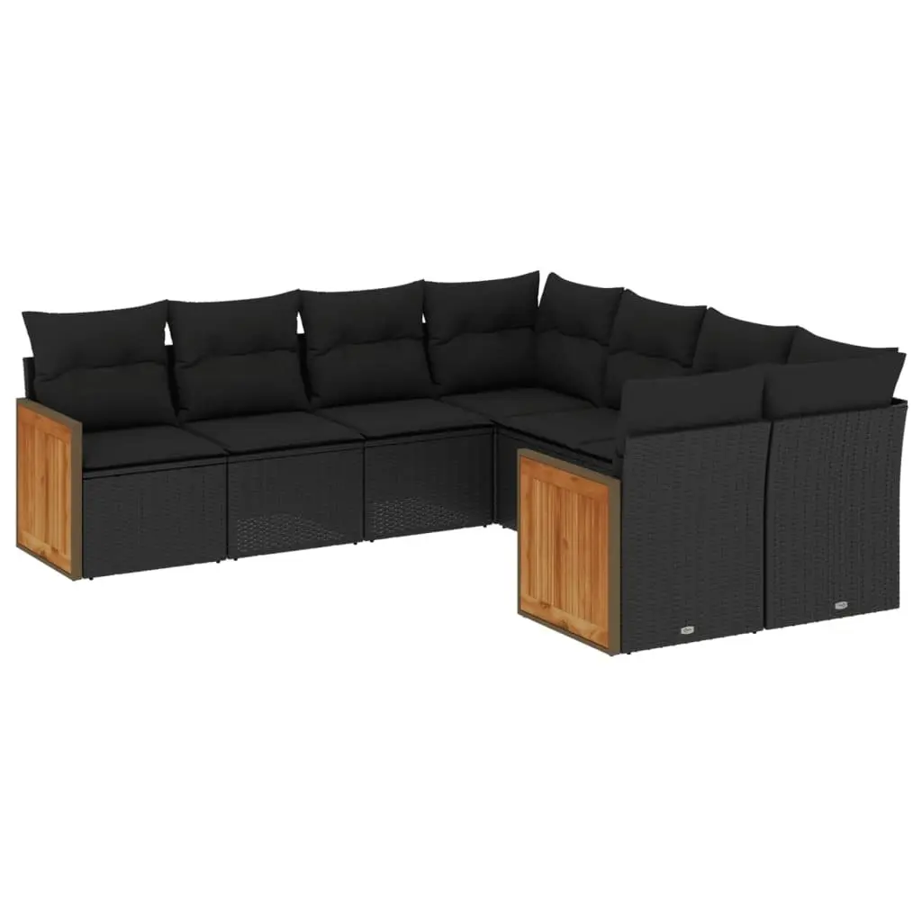 8 Piece Garden Sofa Set with Cushions Black Poly Rattan 3228232