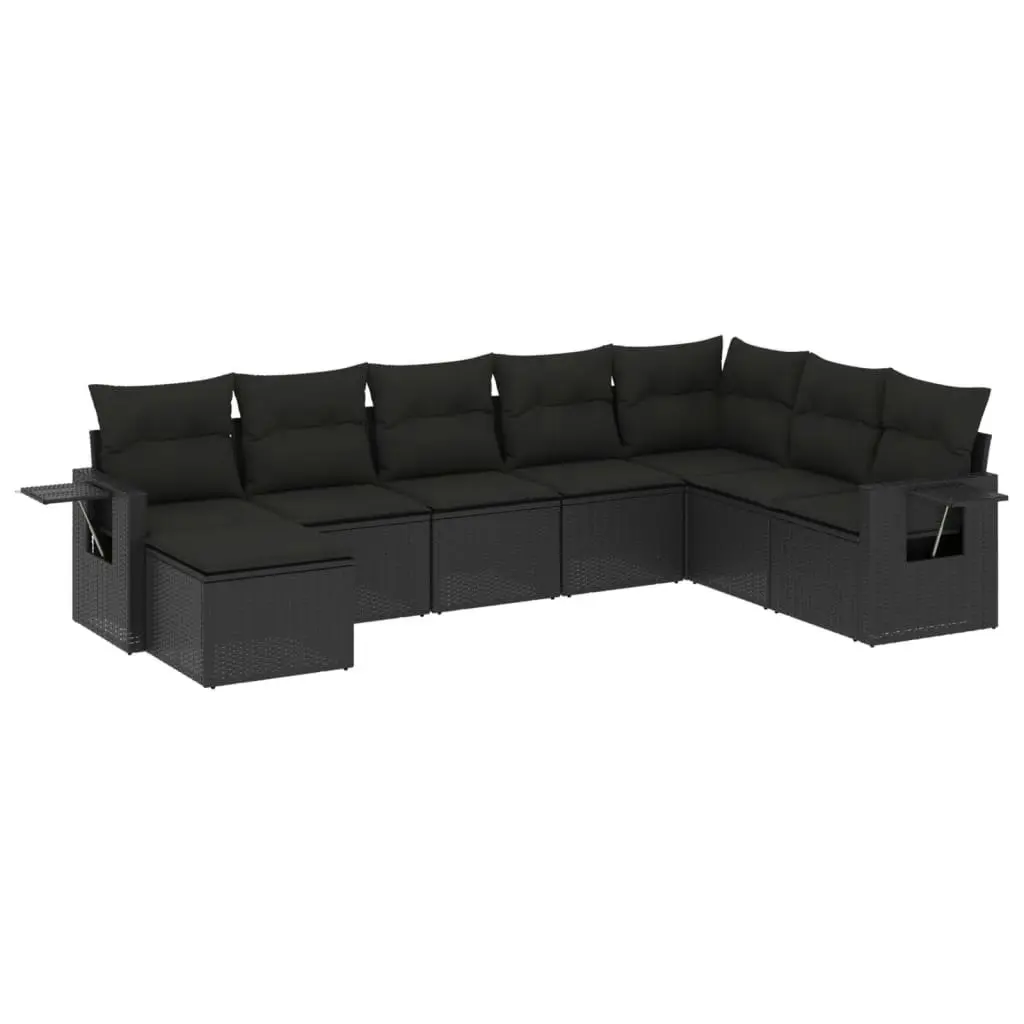 8 Piece Garden Sofa Set with Cushions Black Poly Rattan 3220554