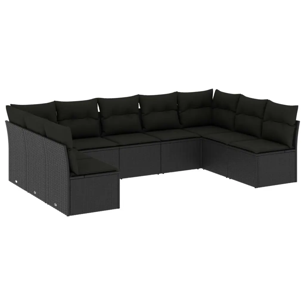 9 Piece Garden Sofa Set with Cushions Black Poly Rattan 3218065