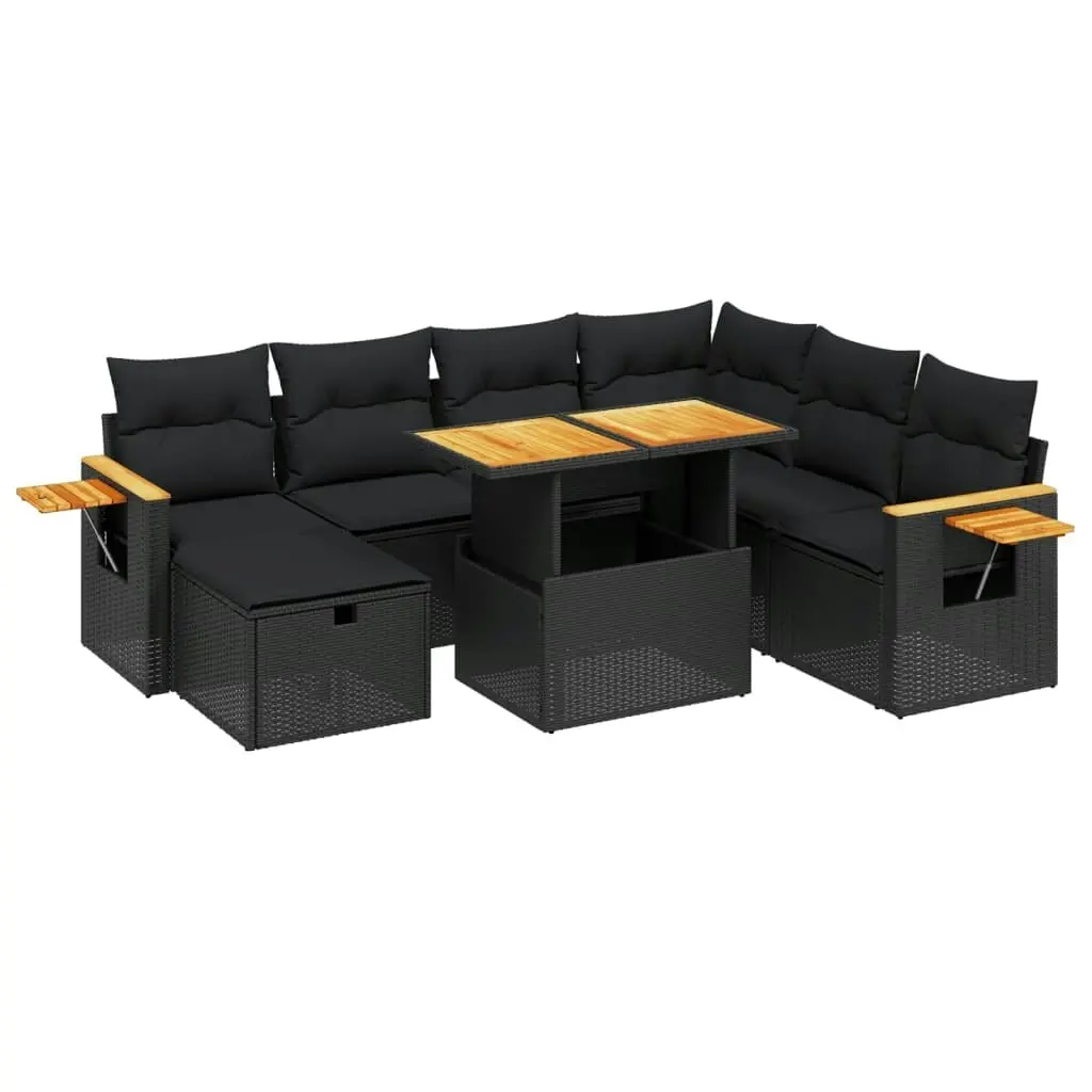 8 Piece Garden Sofa Set with Cushions Black Poly Rattan 3276156