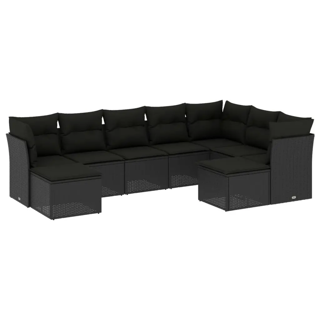 9 Piece Garden Sofa Set with Cushions Black Poly Rattan 3218565