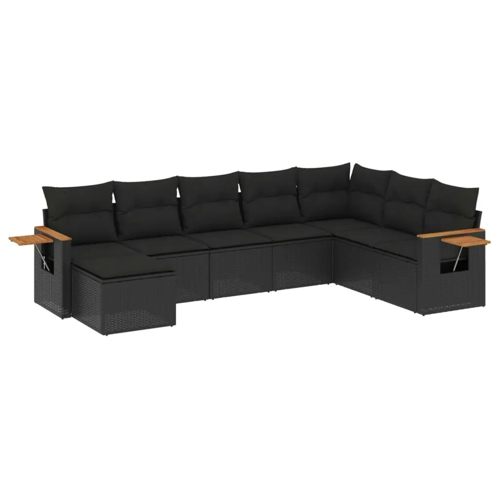 8 Piece Garden Sofa Set with Cushions Black Poly Rattan 3227084